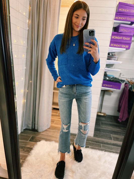 Blue Pocket Lightweight Sweater