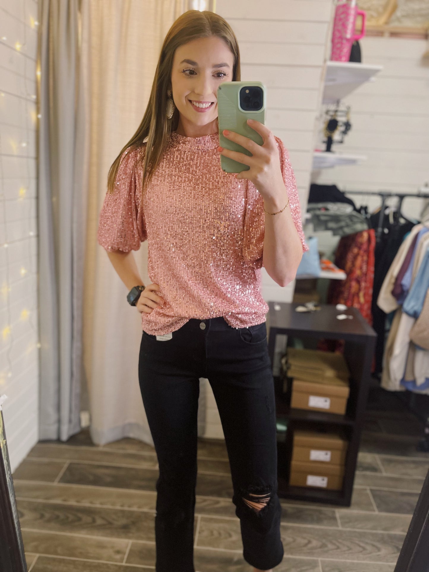 THML Pink Sequin Bubble Sleeve