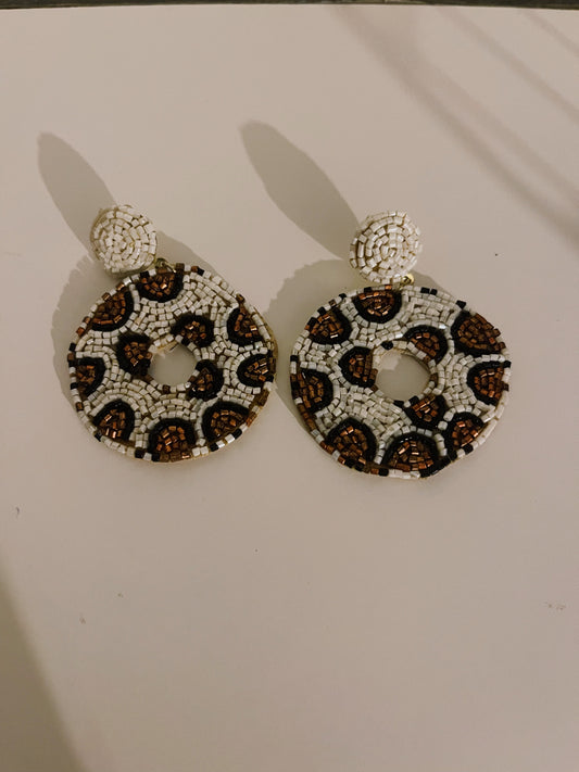 Leopard Circle Seed Bead Earrings