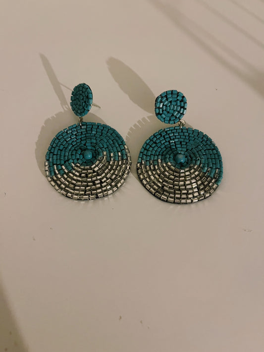 Turquoise and Silver Seed Bead Earrings