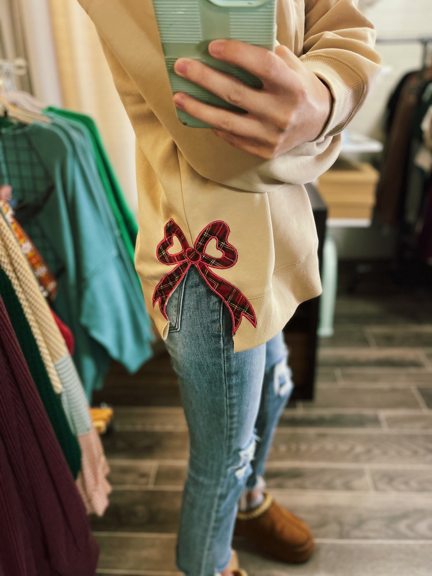 Merry Embroidered Bow Sweatshirt