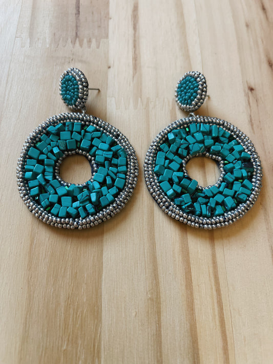 Turquoise & Silver Seed Bead Earrings