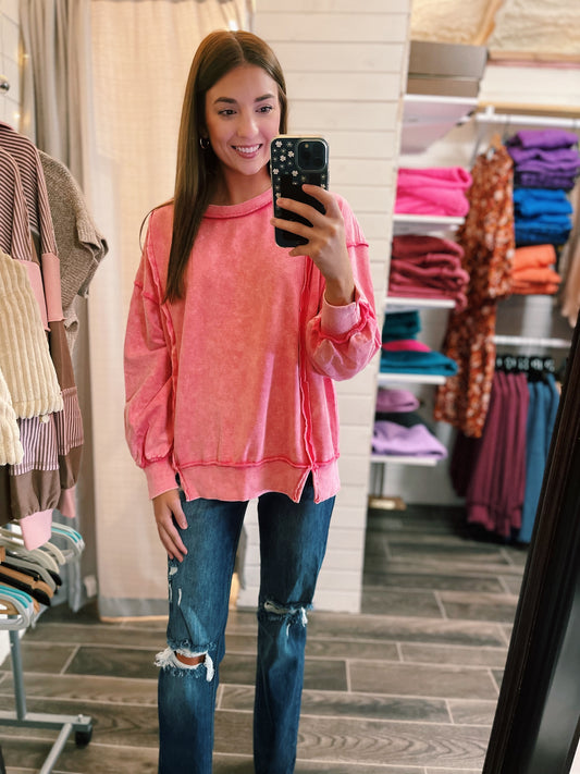 Pink Acid Wash Sweatshirt