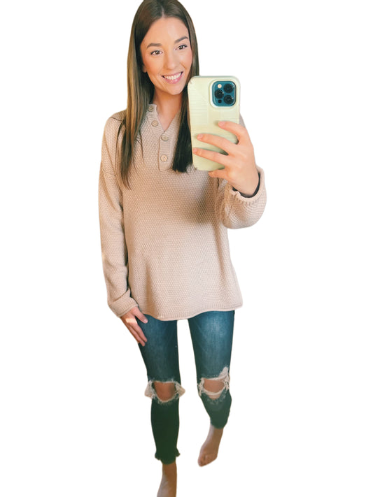 Light Mocha Long Sleeve Button Top