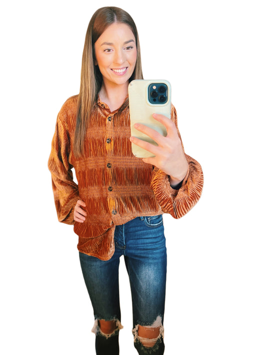 Velvet Smocked Top - Pumpkin