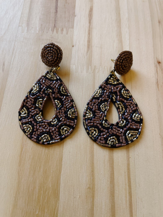 Leopard Tear Drop Seed Bead Earrings