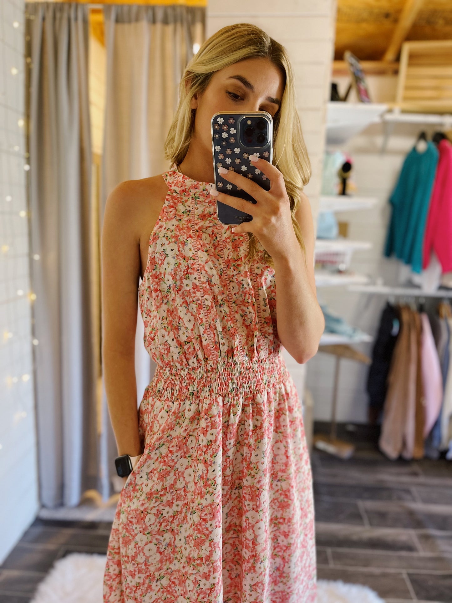 Elle Pink Floral Midi Dress