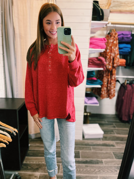 Red Snap Long Sleeve Top