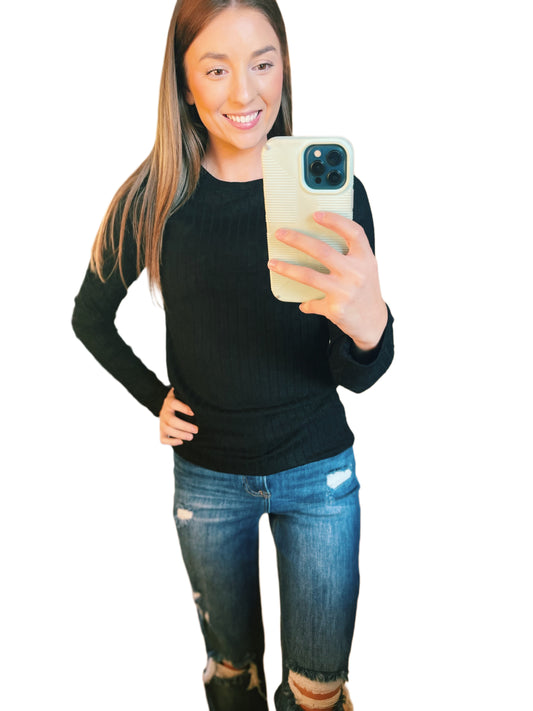 Basic Black Ribbed Long Sleeve