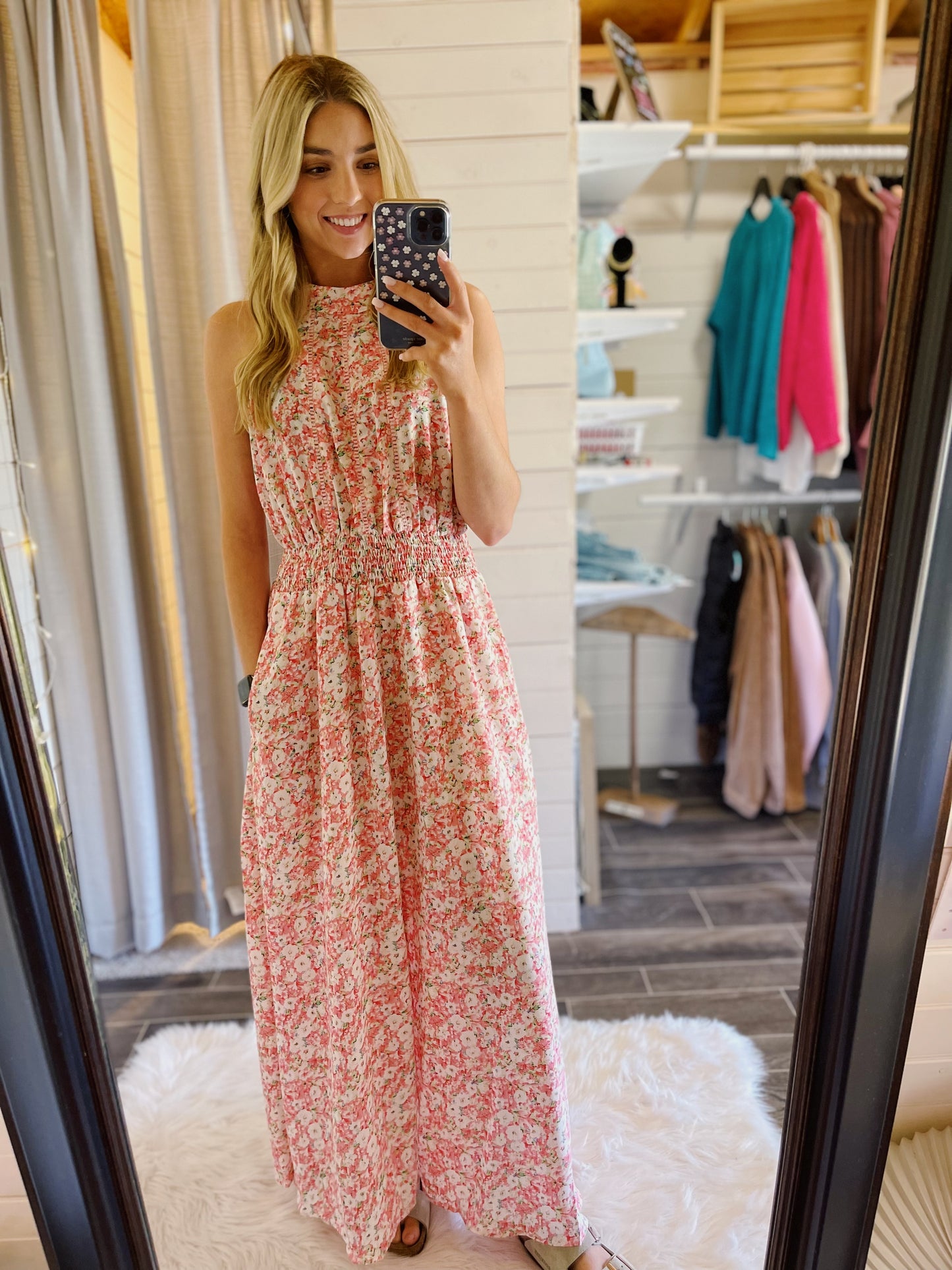 Elle Pink Floral Midi Dress