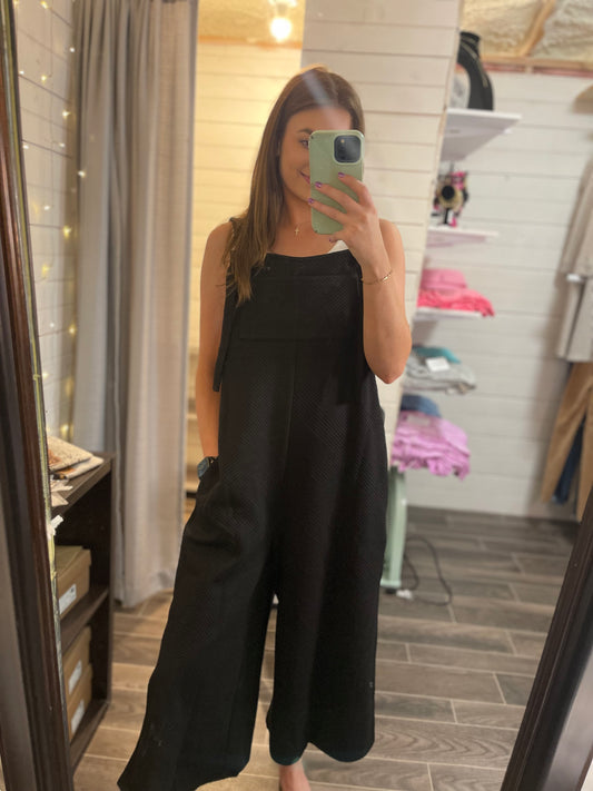 Black Cropped Wide Leg Jumpsuit