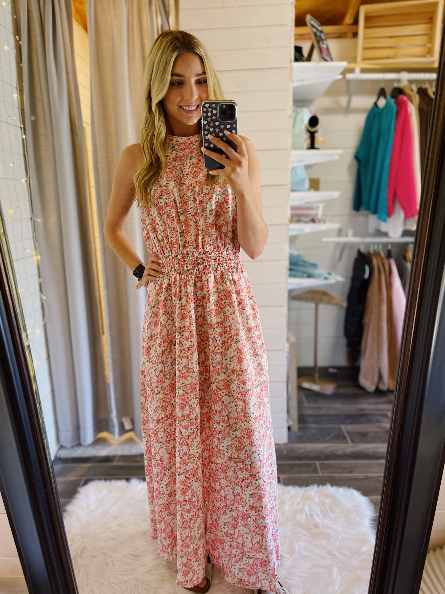 Elle Pink Floral Midi Dress