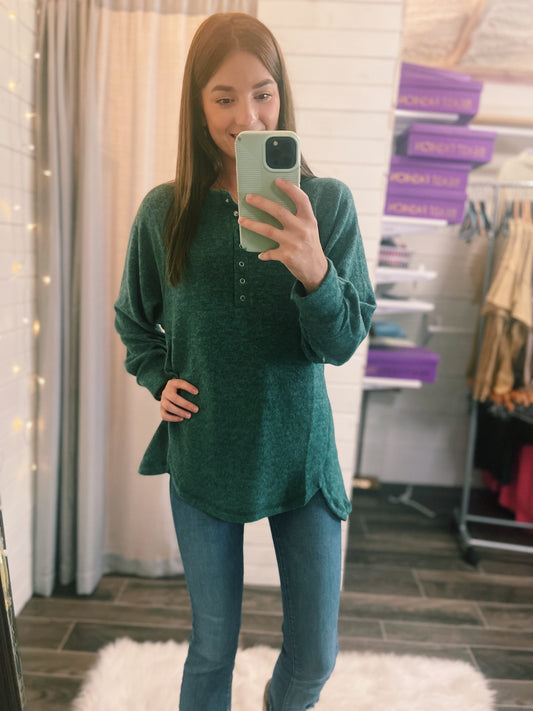 Green Snap Long Sleeve Top