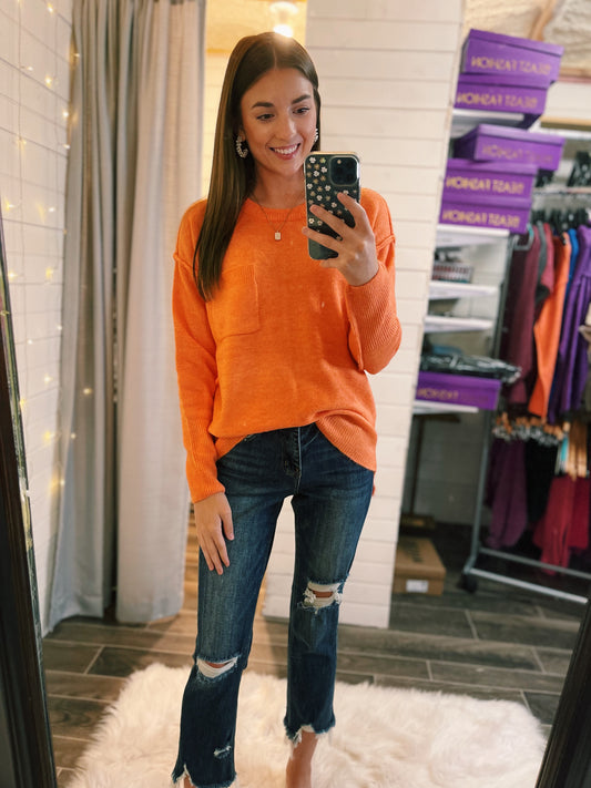 Orange Pocket Lightweight Sweater