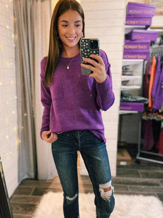 Purple Pocket Lightweight Sweater