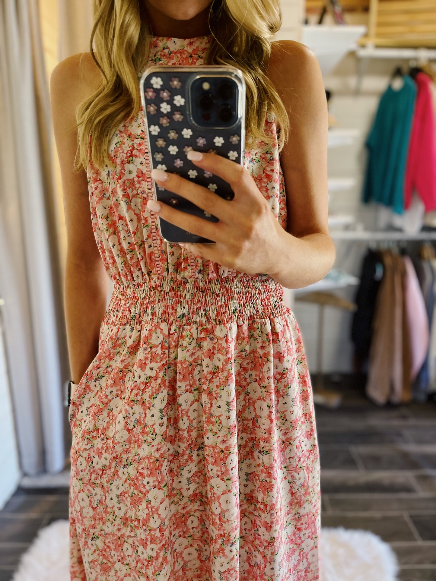 Elle Pink Floral Midi Dress